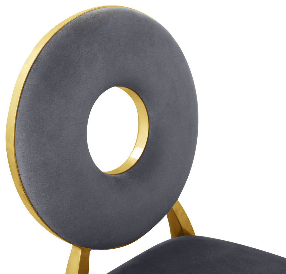 Carousel Upholstered Dining Chair, Set of 2, Gray Velvet, Gold Finish
