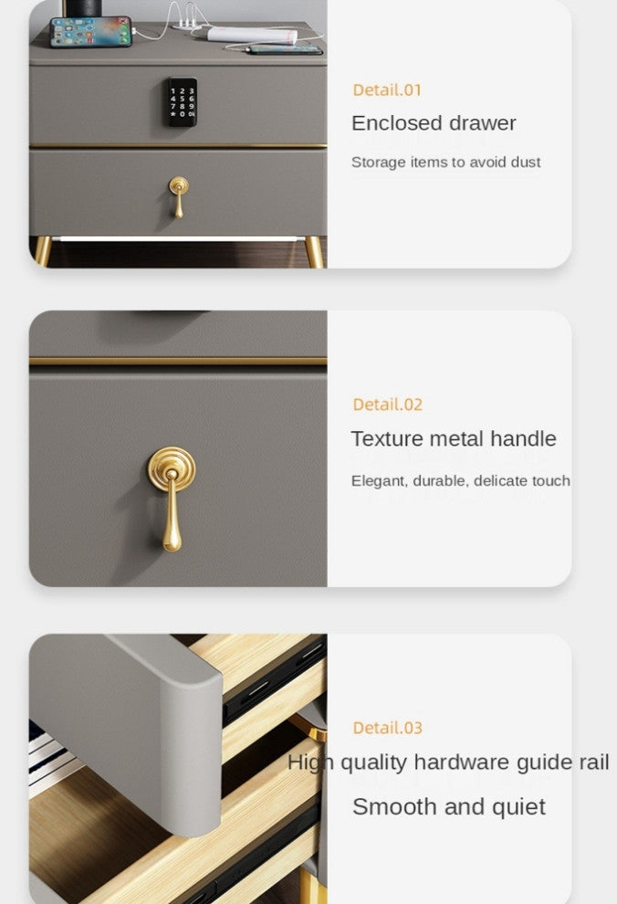 Modern Italian Bedside Table Made of Solid Wood, Gray Brown