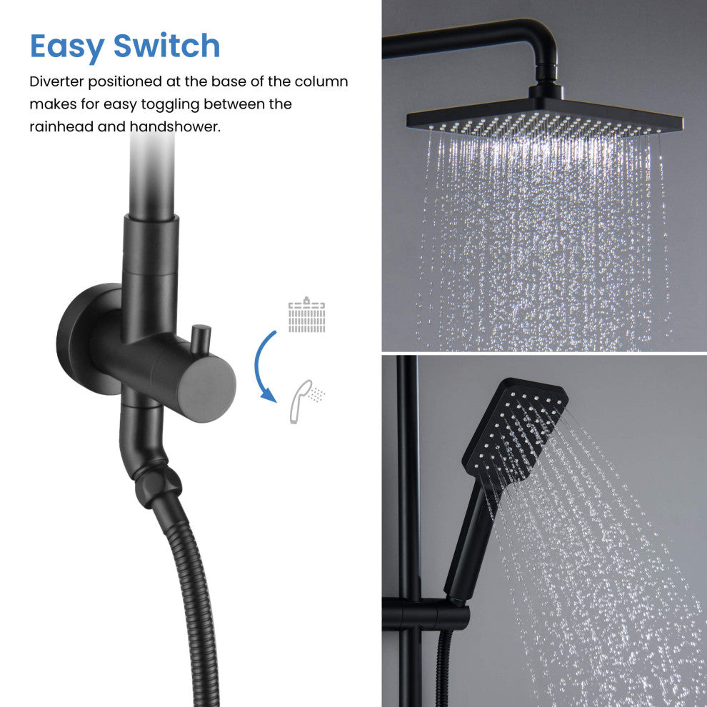 Cube Shower Column With Dual Function Shower Head, Matte Black