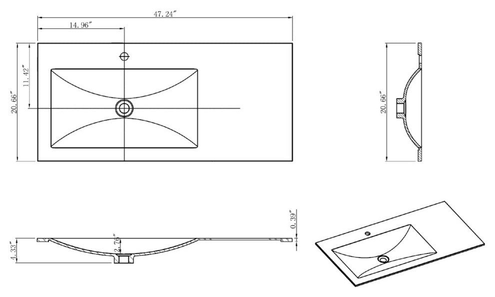 Eviva Ashy 48" Modern Bathroom Vanity Gloss Ash Gray Integrated Single Sink