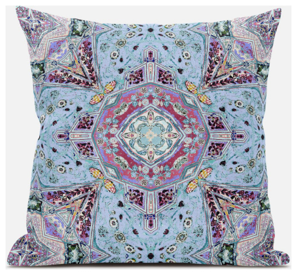 20" Blue Magenta Boho Chic Floral Suede Throw Pillow