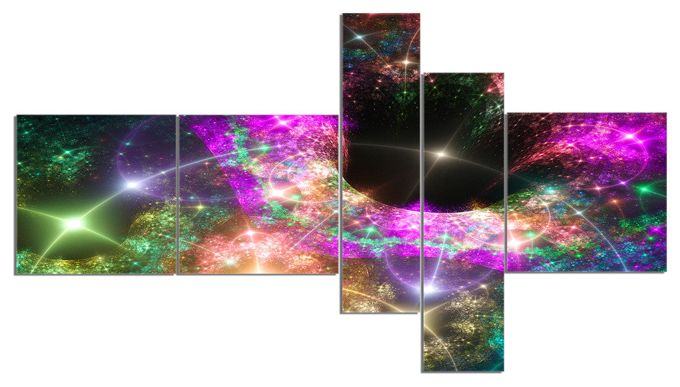 Pink Cosmic Black Hole, Abstract Art on Canvas, 60"x32", 5 panels