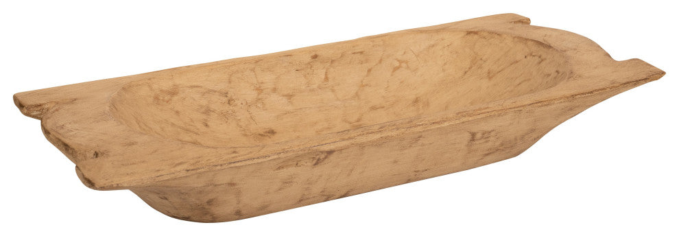 Eurostyle Trencher Rustic Wooden Dough Bowl With Handles-Trencher, Primitive Whi