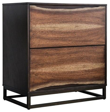 Benzara 2 Drawer Split Wood Paneling Nightstand with 2 Tone Design, Brown