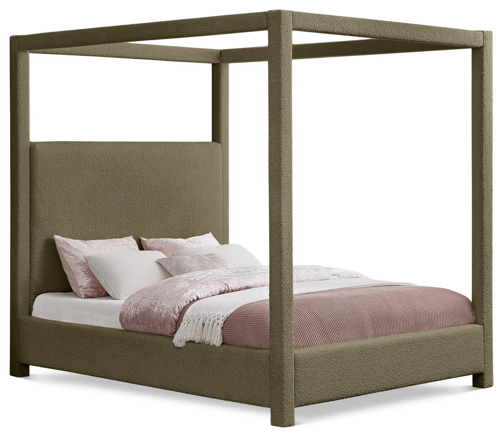 Eden Boucle Fabric Upholstered Bed, Olive, King
