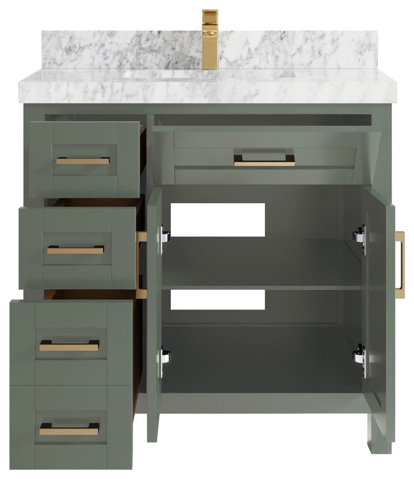 Cambridge 36" Center Sink Bath Vanity in Evergreen 2" Carrara Marble