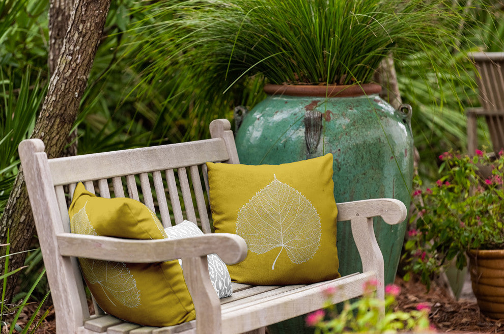 Leaf Study Indoor/Outdoor Throw Pillow, Mustard, 18"x18"
