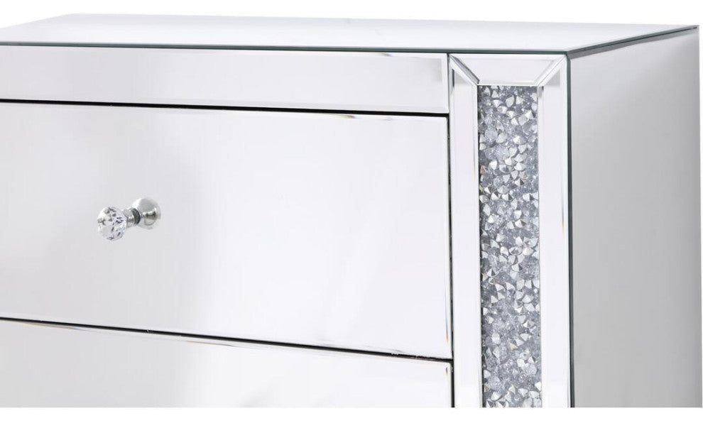 34" Silver Crystal Mirrored Five Drawer Cabinet