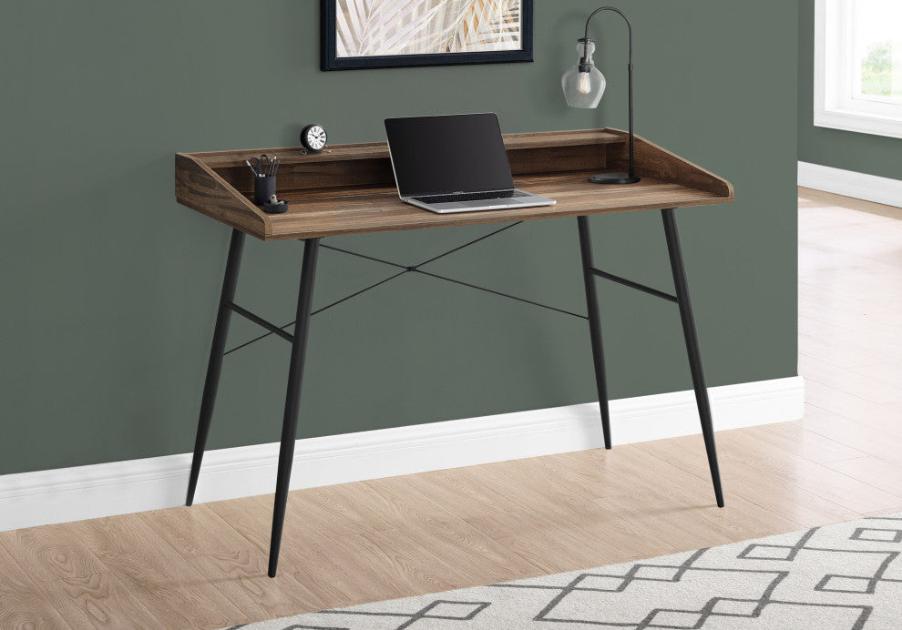 Computer Desk, Home Office, Laptop, Storage Shelves, 48"L, Work, Metal, Brown