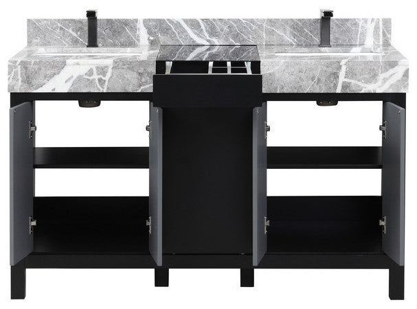 Zilara 55" Black and Grey Double Vanity, Balzani Gun Metal Faucet Set