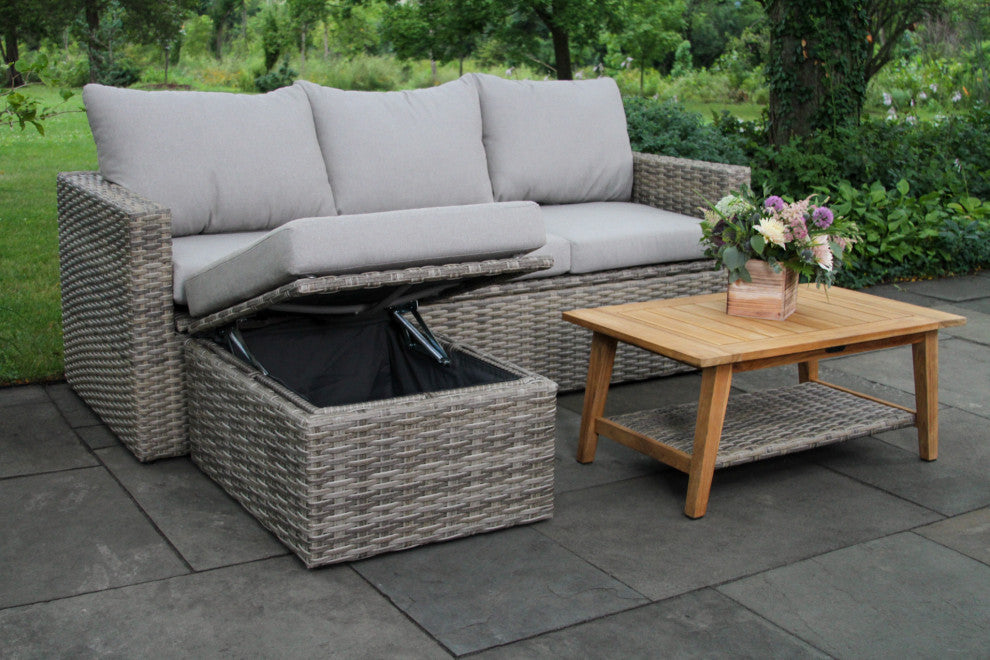 Outdoor Interiors 3-Piece Teak and Wicker Storage Sectional Set