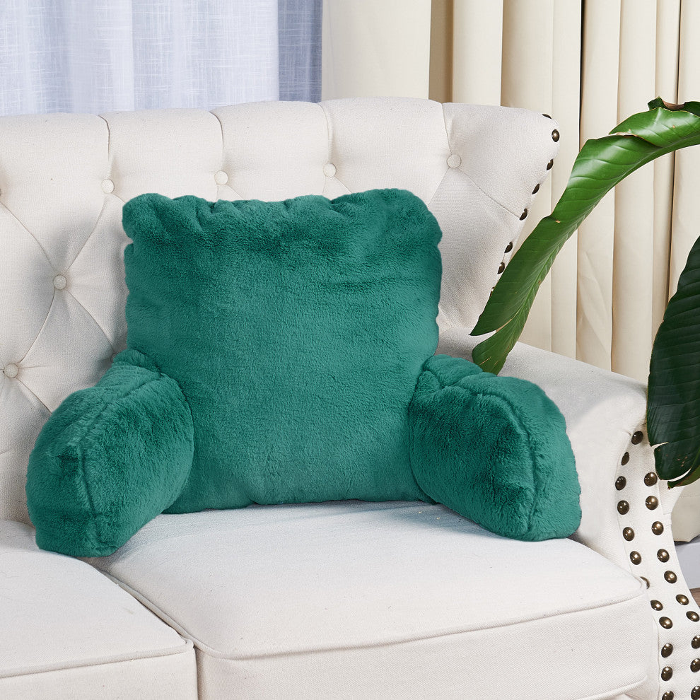 Fox Faux Fur Bedrest, Needs Assembly, Teal Green, 20"x18"x17"