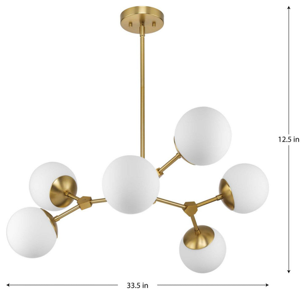 Haas Collection Six-Light Brushed Bronze Mid-Century Modern Chandelier
