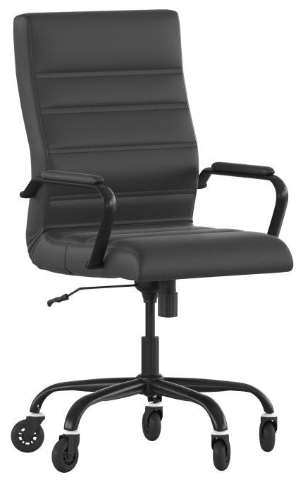Whitney High Back Executive Swivel Office Chair with Black Frame & Arms, Black Leathersoft/Black Frame