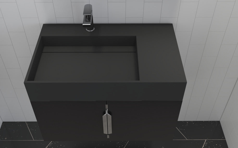 CastelloUSA Amazon 30" Left Wall Mounted Bathroom Vanity Set, Black, Black Top, Brushed Nickel