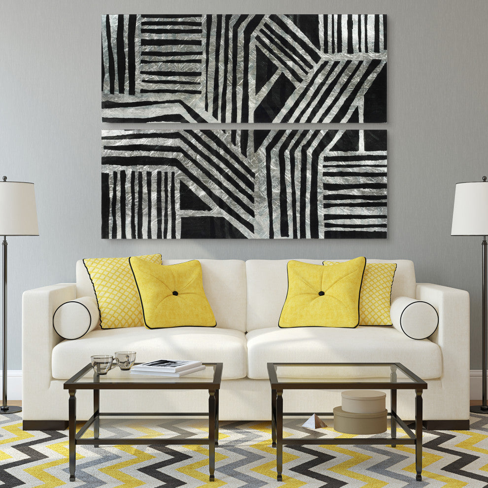 Nokomis Abstract Diptych Wall Art Print Tempered Glass Wall Art With Silver Leaf