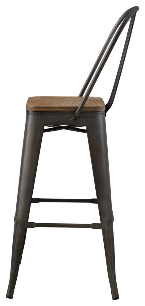 Bar Stool Chair Barstool, Set of 4, Wood, Metal, Brown, Modern, Bar Pub Bistro