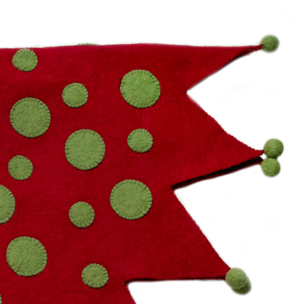 Handmade Felt Christmas Tree Skirt, Jester in Red and Green, 60"