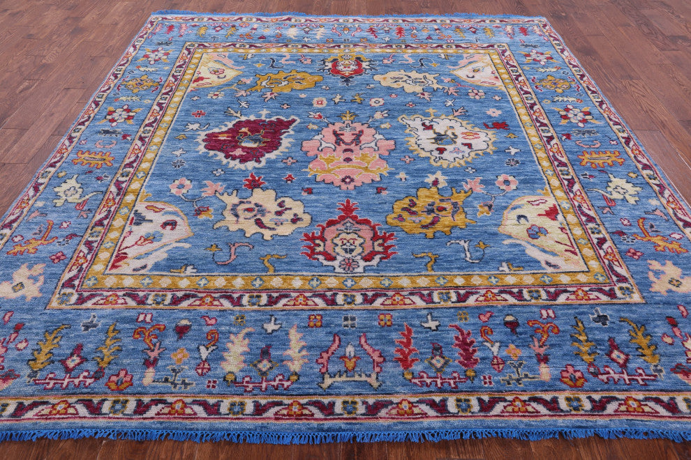 9' Square Handmade Turkish Oushak Wool Rug - Q13318