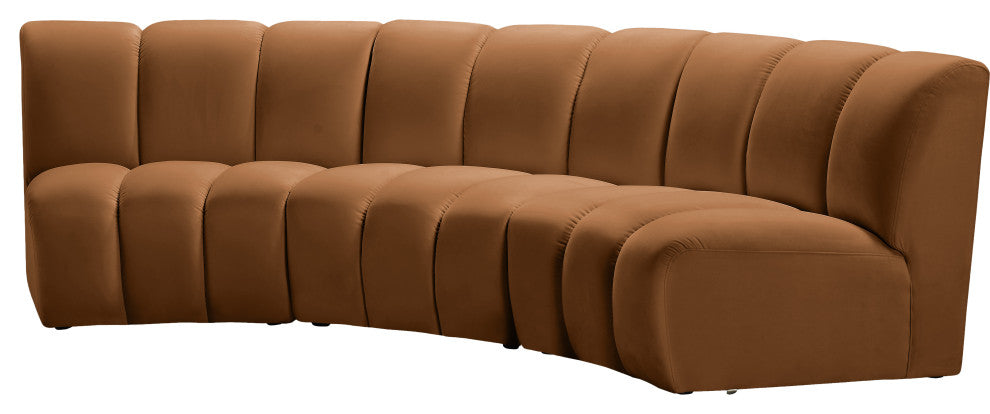 Infinity Channel Tufted Velvet Modular Chair, Saddle, 3 Piece