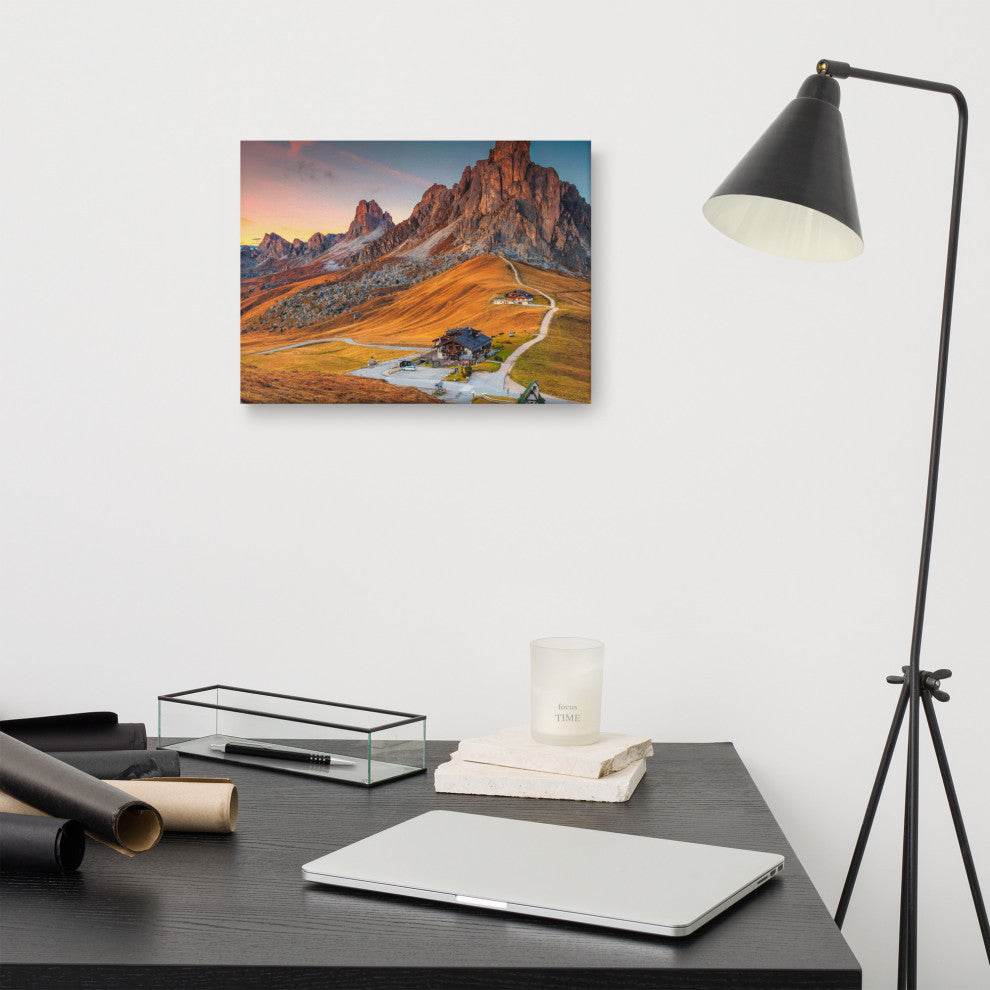Sunset and Alpine Mountain Pass Landscape Photo Canvas Wall Art Print, 12" X 16"