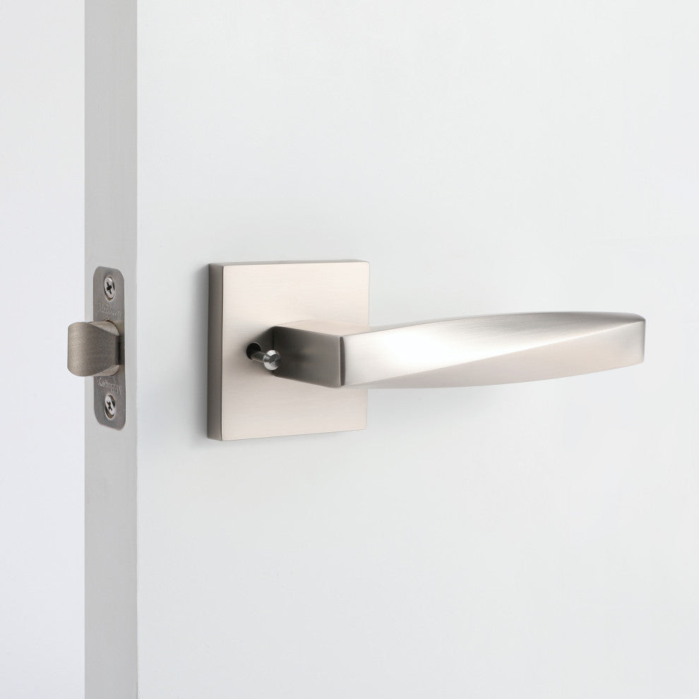 Modern Heavy Duty Designer Interior Door Lever - Convex Collection, Satin Nickel, Privacy Right Hand