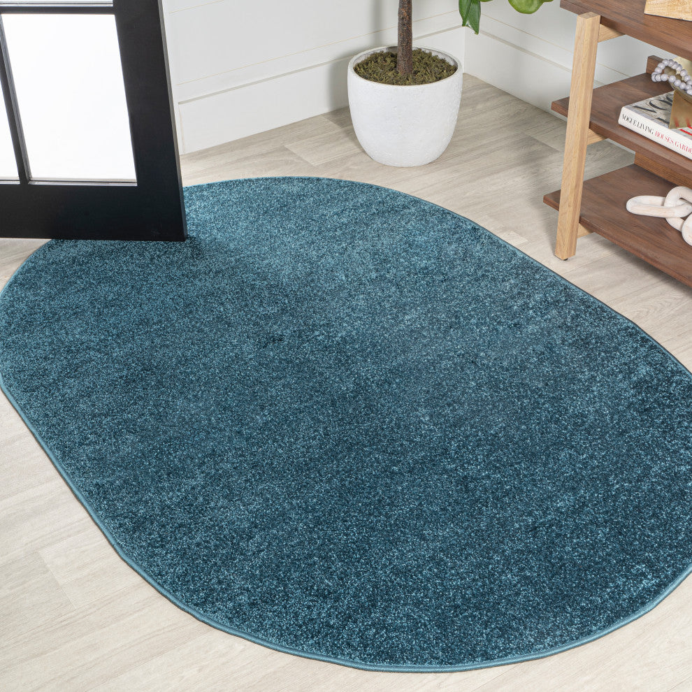 Haze Solid Low-Pile Runner Rug, Turquoise, 3 X 5 Oval