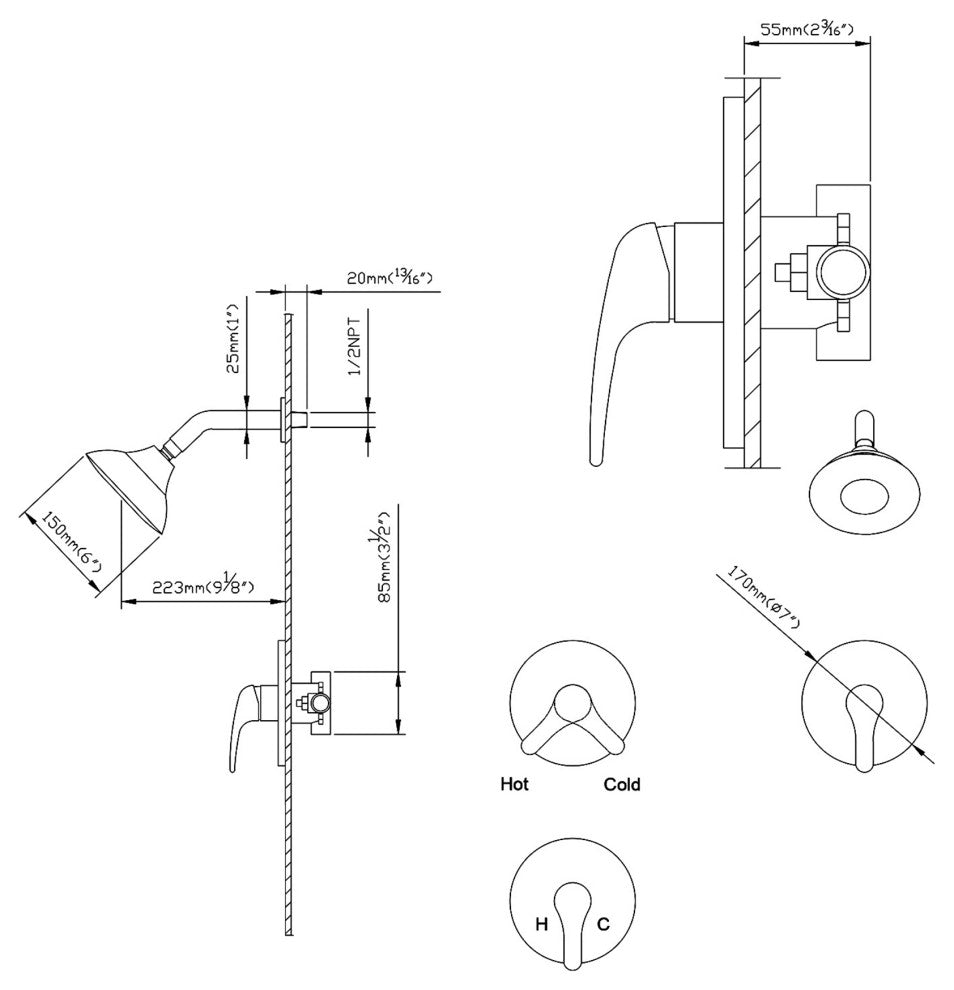 Pressure Balanced 5-Function Shower Faucet with Rough-in Valve, Brushed Nicke