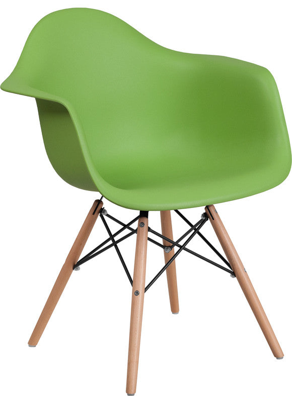 Alonza Series Green Plastic Chair, Wood Base