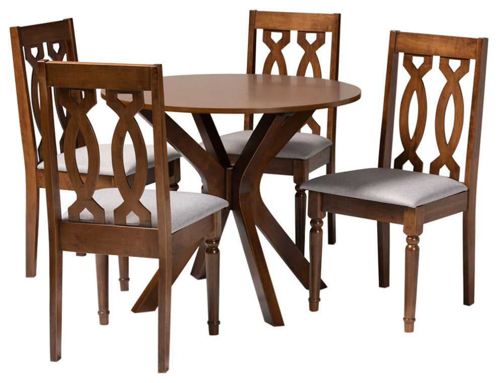 Sutter Gray Upholstered and Walnut Brown Wood 5-Piece Dining Set
