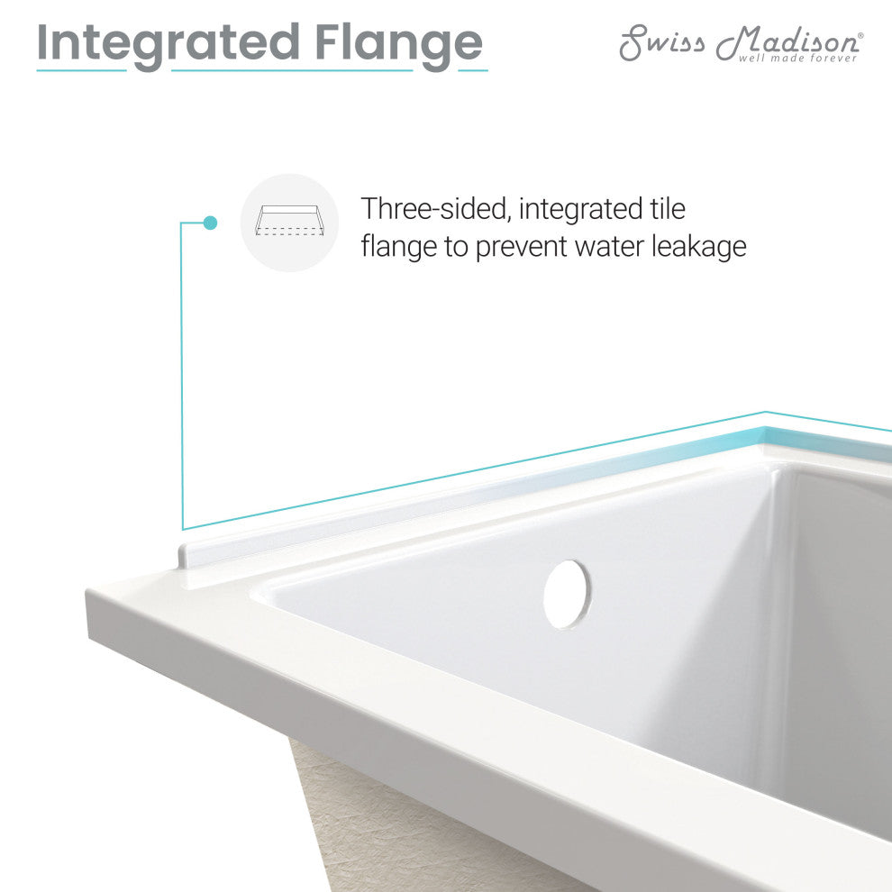 Voltaire Acrylic With Integral Tile Flange, 66"x32", Right Hand Drain