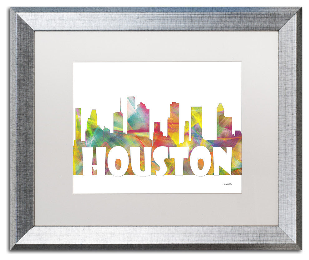 'Houston Texas Skyline Mclr 2' Framed Art, Silver Frame, White Matte, 20x16
