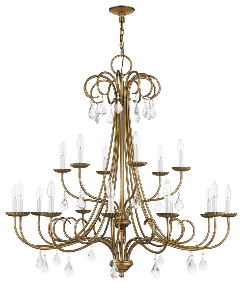 Daphne 18-Light Antique Gold Leaf Extra Large Chandelier, Clear Crystals