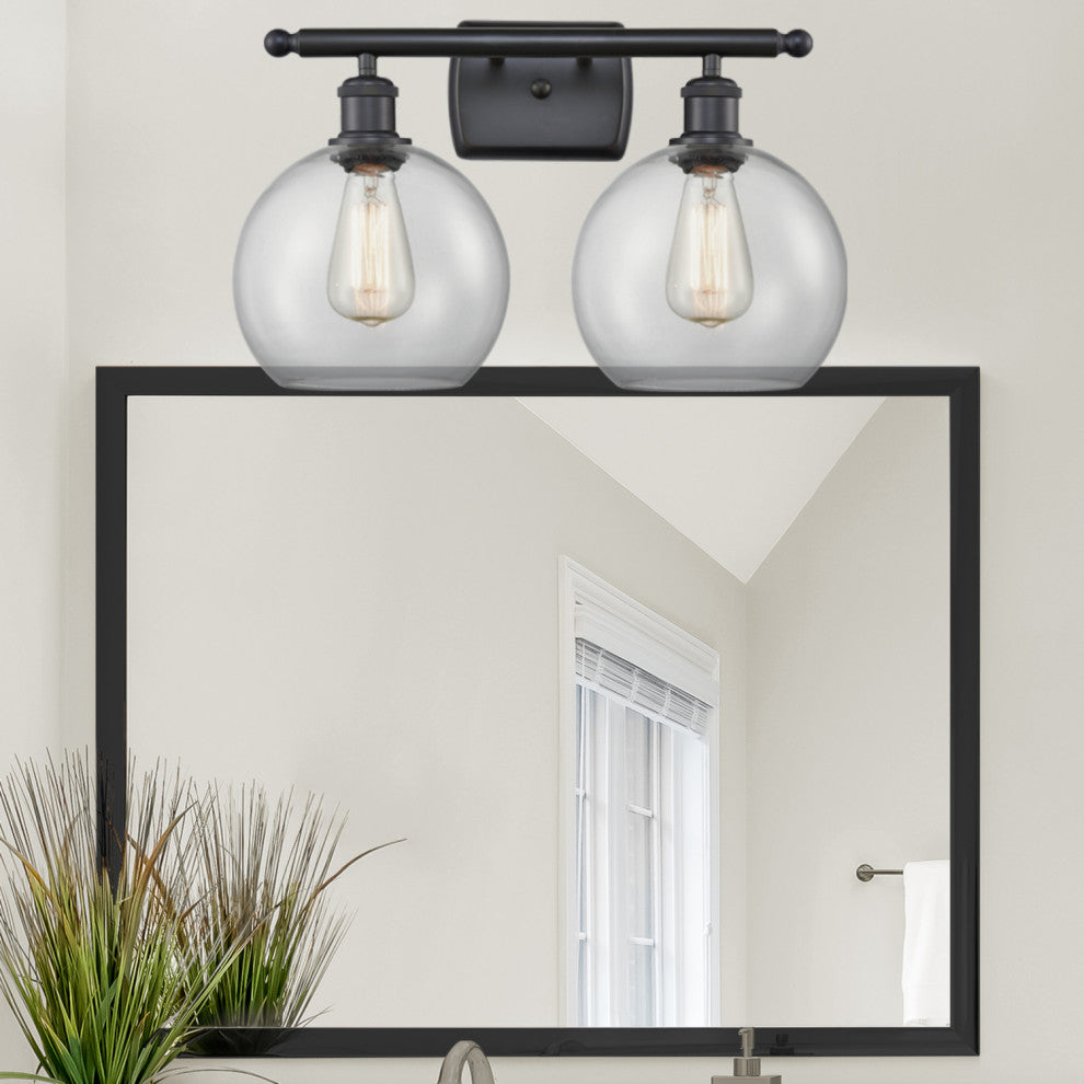 Ballston Athens 8" - 2 Light 18" Bath Vanity Light, Matte Black, Clear