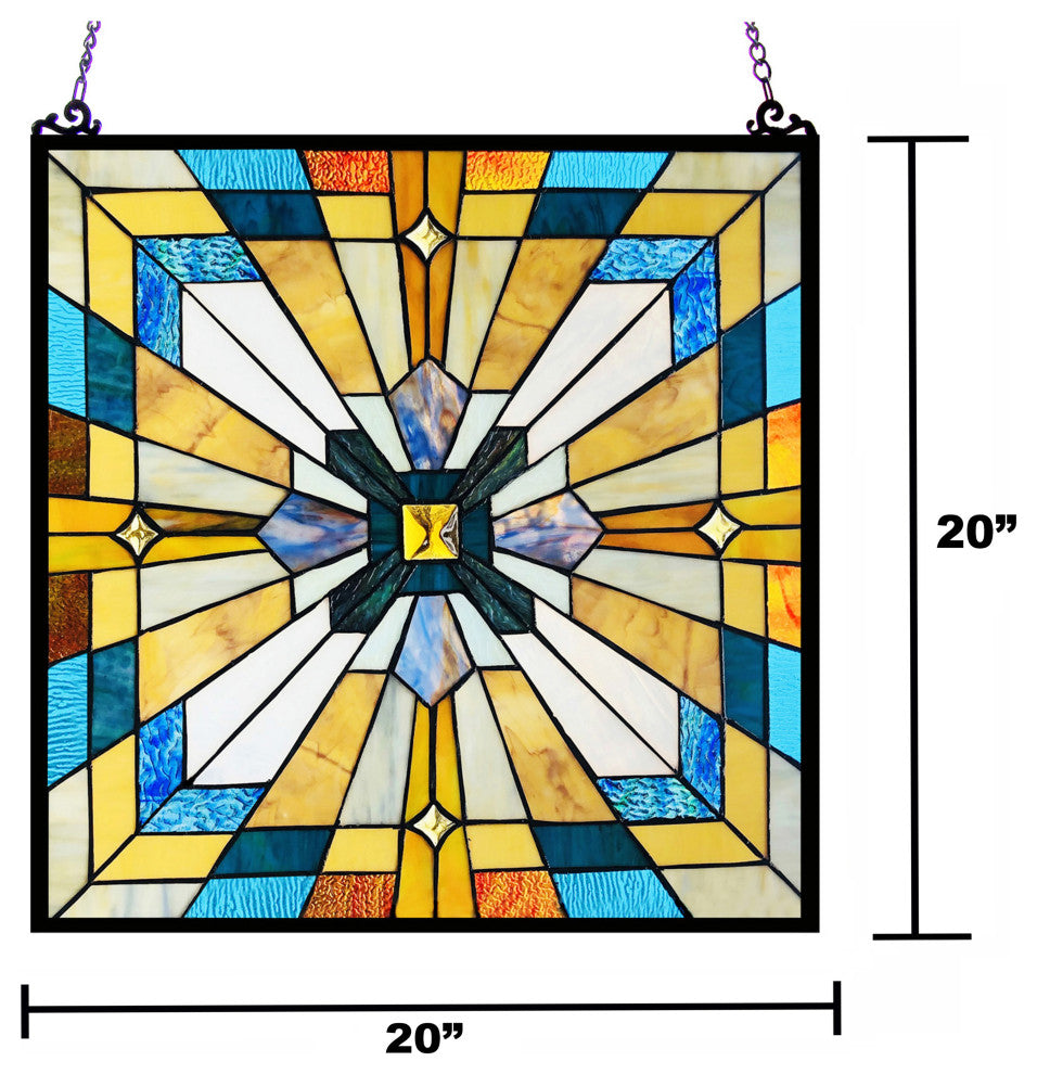 ANTOINETTE Tiffany-Style Mission Stained Glass Window Panel, 20"