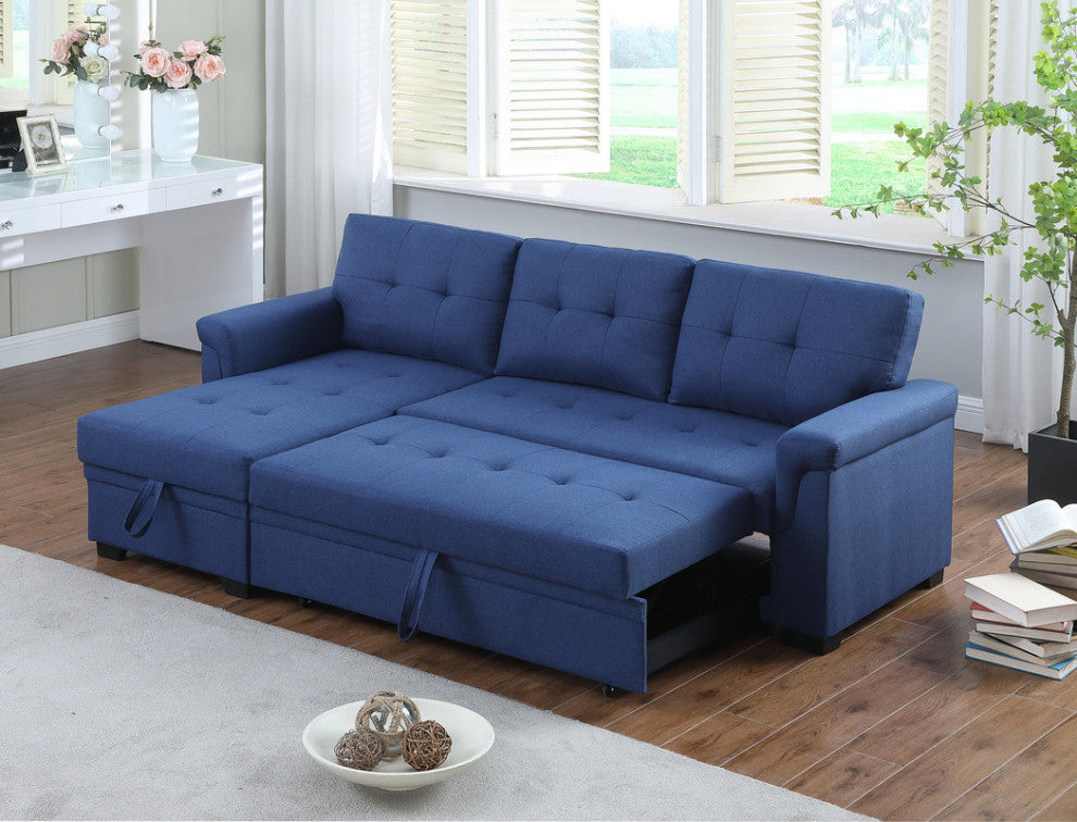 Lucca Linen Reversible Sleeper Sectional Sofa, Blue