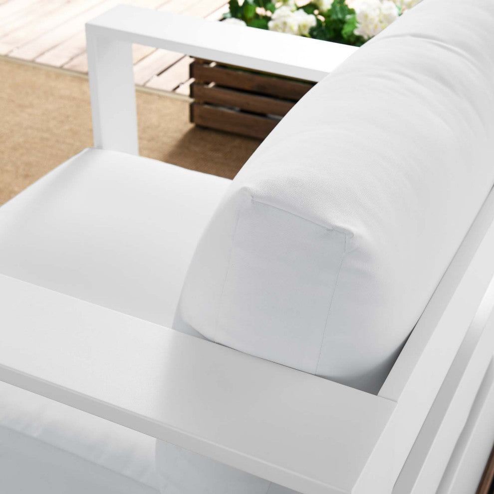 Lounge Chair Armchair, White, Aluminum, Modern, Outdoor Patio Hospitality