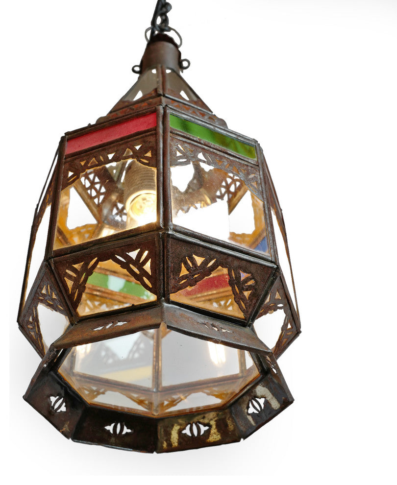 Multi Color Glass Moroccan Lantern