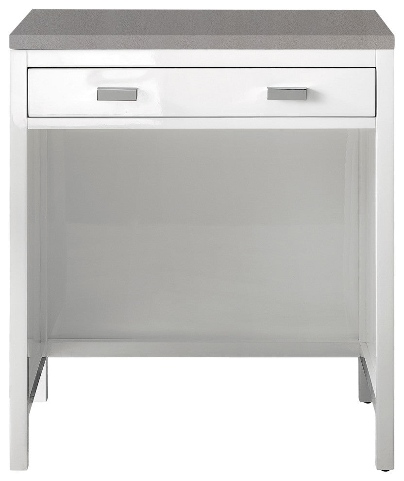 Addison 30" Freestanding Countertop Unit, Glossy White, 3CM Grey Expo Quartz Top