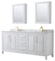80"DBL Bathroom Vanity White, Carrara Countertop, Sinks, Med.Cabinets, Gold Trim