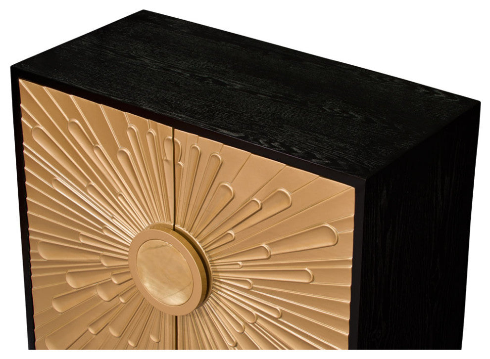 Gold and Black Sun Motif Zen Modern Asian Cabinet
