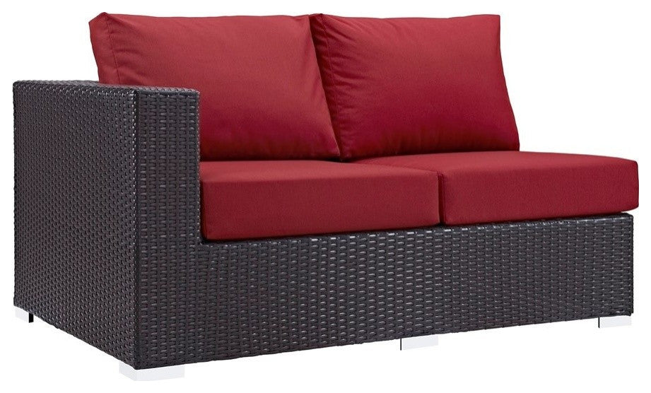 Espresso Red Convene Outdoor Patio Left Arm Loveseat