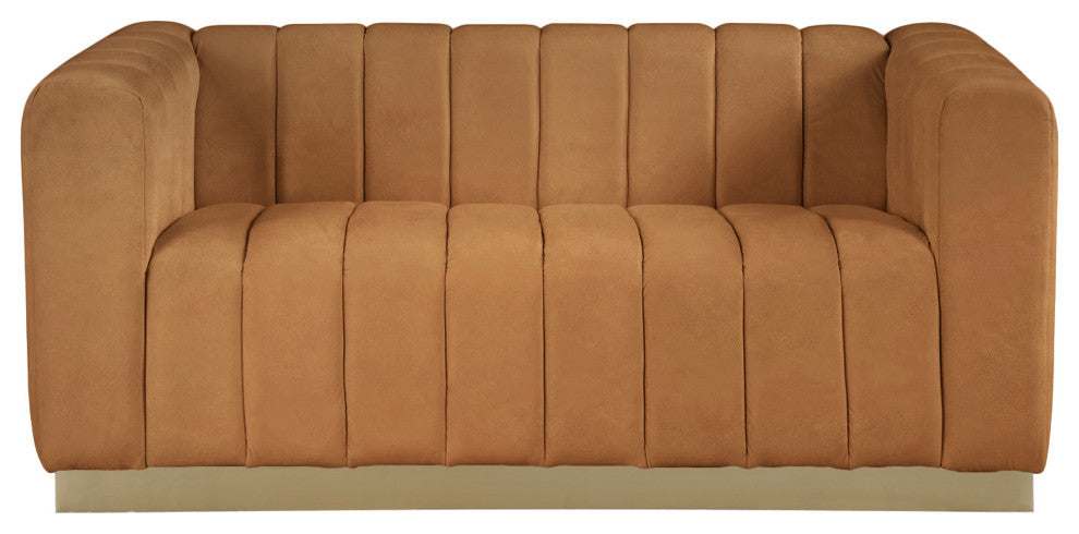 Marlon Velvet Upholstered Loveseat, Saddle