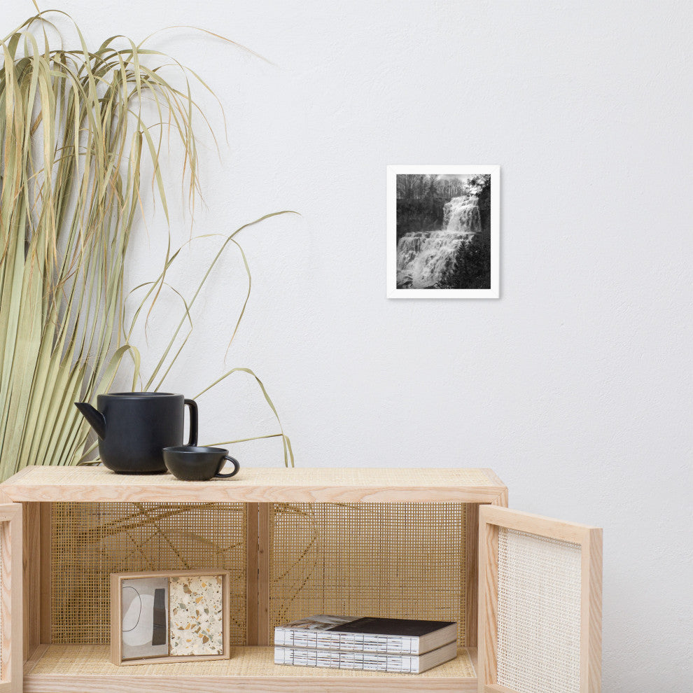 Chittenango Waterfall in Black and White Framed Photo Paper Wall Art Prints, White, 8" X 10"