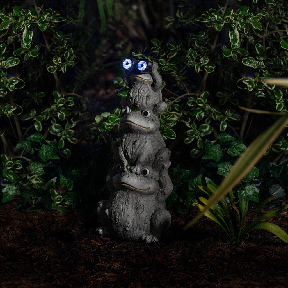 Alpine Solar Three Stack Frogs Statue with LED Light, 24"