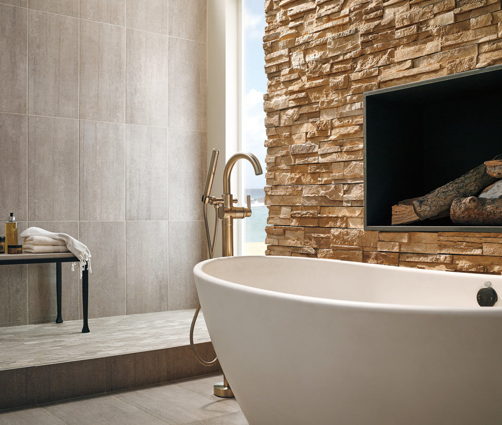 Delta Trinsic Contemporary Floor Mount Tub Filler Trim, Champagne Bronze