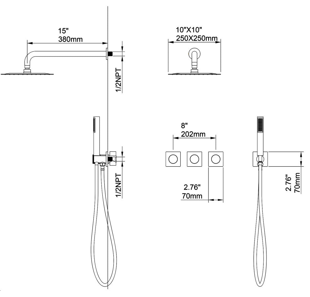 Square Rainfall Complete Shower System With Rough-In Valve
