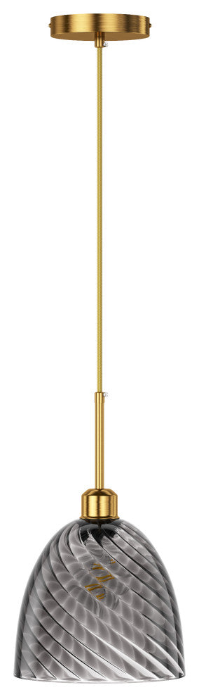 Modern Brushed Bronze 1-Light Smoke Grey Striped Glass Pendant Light