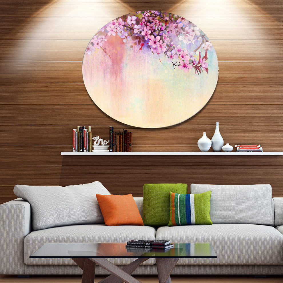 Watercolor Painting Cherry Blossoms, Flower Round Wall Art, 11"