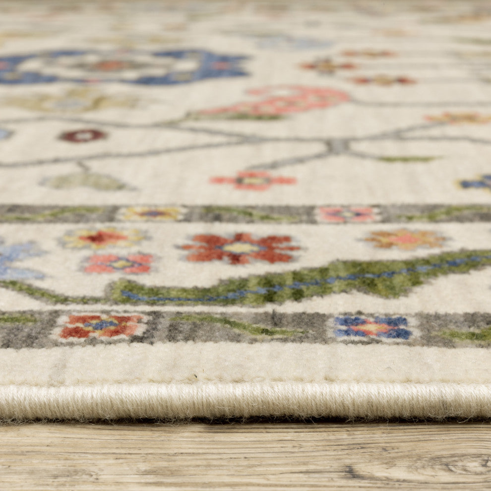 Leoness Persian Floral Indoor Area Rug, Ivory, 6'7" x 9'6"